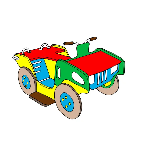Beautiful Hand Drawn Colored Vector Illustration Toy Wooden Car Isolated — Stock Vector