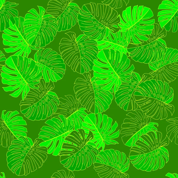 Der Grüne Vektor Illustration Der Blätter Monstera Nahtloses Muster — Stockvektor