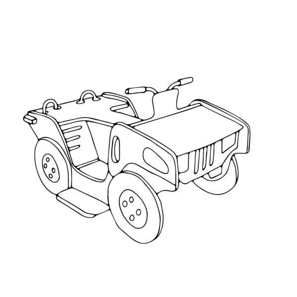 Красивая Черно Векторная Иллюстрация Игрушечного Деревянного Автомобиля Белом Фоне Раскраски — стоковый вектор