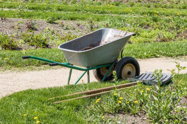 Çiçek tarlasına fidanlar ekme ve baharda parkta tramvay dikme üzerine bir çalışma.