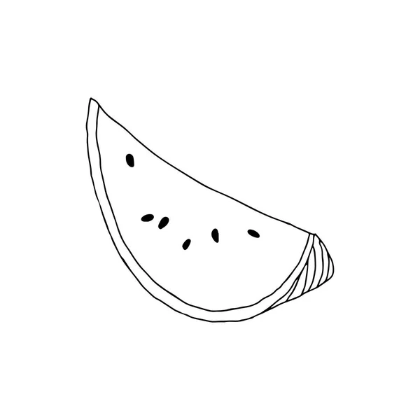 Eine Vector Umriss Illustration Einer Scheibe Frischer Wassermelone Mit Schwarzen — Stockvektor