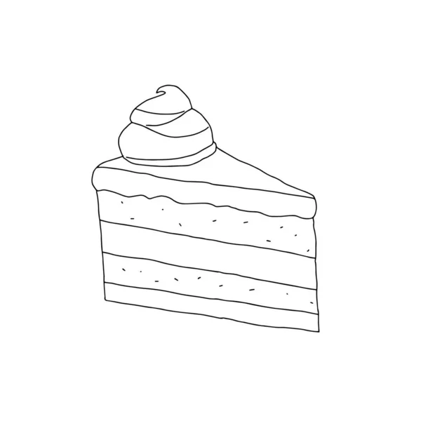 Eine Schwarze Handgezeichnete Vektordarstellung Eines Kuchenstücks Isoliert Auf Weißem Hintergrund — Stockvektor