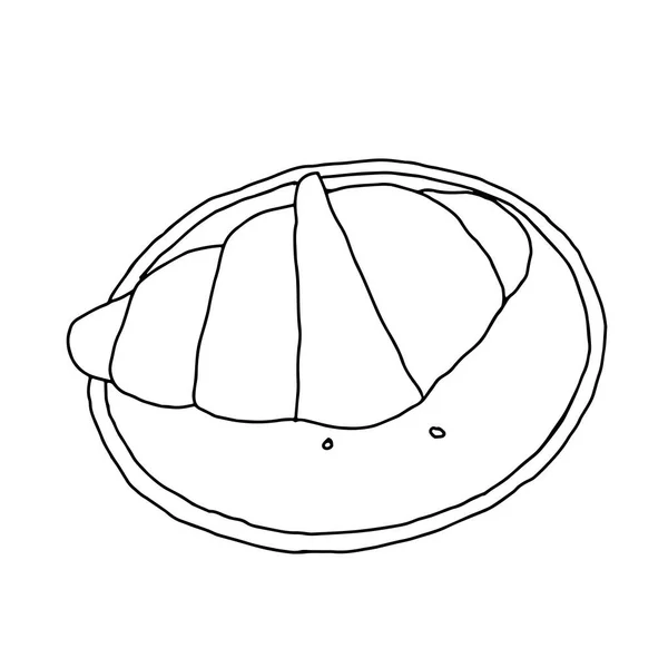 Illustrazione Vettoriale Nera Disegnata Mano Croissant Una Lastra Isolata Uno — Vettoriale Stock