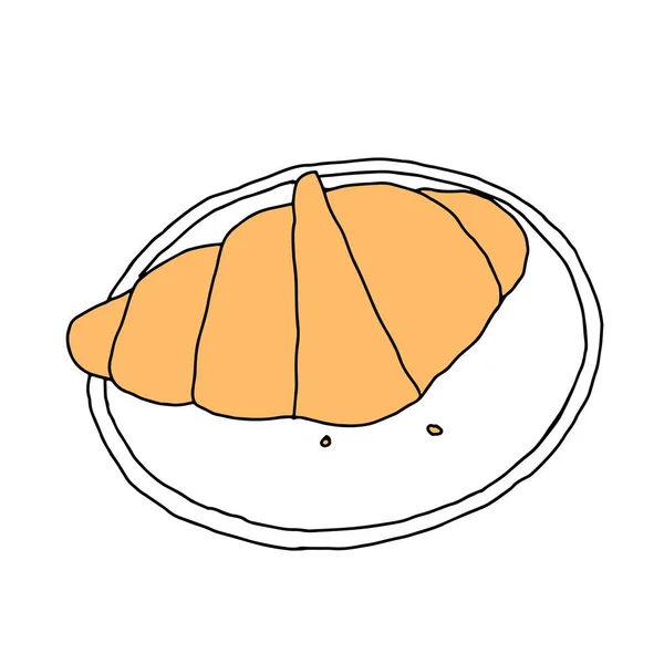 Illustrazione Vettoriale Gialla Disegnata Mano Croissant Una Lastra Isolata Fondo — Vettoriale Stock