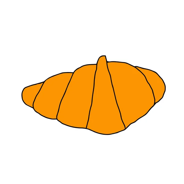Illustrazione vettoriale gialla disegnata a mano di un croissant isolato su fondo bianco — Vettoriale Stock