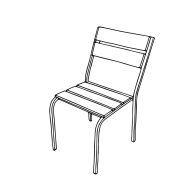 Siyah Vektör, beyaz arka planda izole edilmiş ahşap bir sandalyenin tasviri