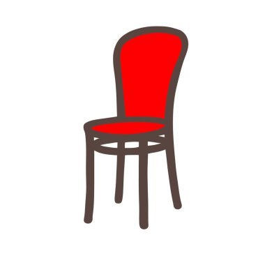 Beyaz arka planda izole edilmiş bir sandalyenin kahverengi ve kırmızı vektör çizimi