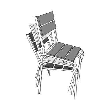 Beyaz arkaplanda izole edilmiş sandalye yığınının bir Gri Vektör Tonu tasviri