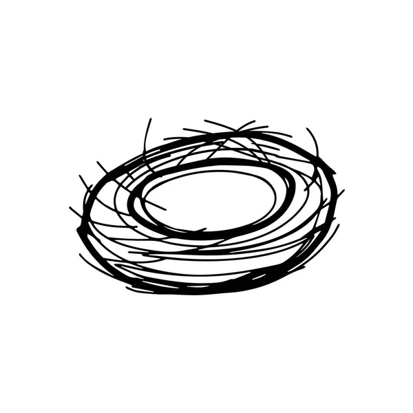 手描き黒ベクトル白い背景に孤立した卵のない鳥の巣のイラスト — ストックベクタ