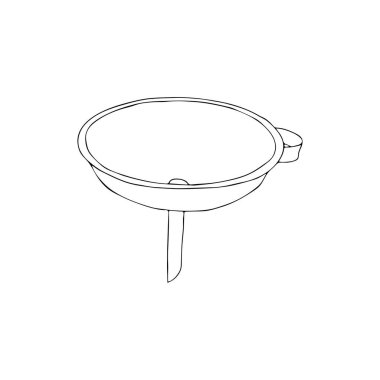 Beyaz arka planda izole edilmiş metalik huninin el çizimi siyah vektör çizimi