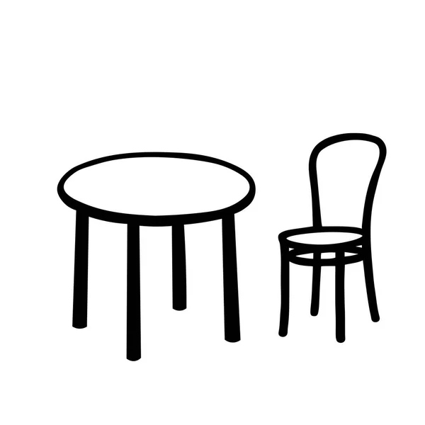 白い壁の背景にテーブルと椅子のある部屋の黒いベクトルのアウトライン図 — ストックベクタ