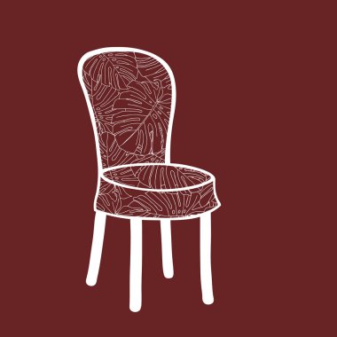 Kahverengi arka planda izole edilmiş bir sandalyenin Beyaz Vektör çizgisi çizimi