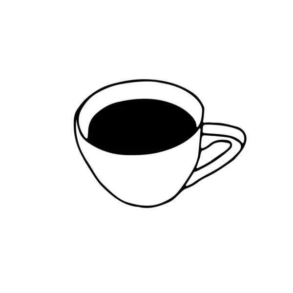 Mano nera disegno schema vettoriale illustrazione di una tazza di caffè caldo o tè isolato su sfondo bianco — Vettoriale Stock