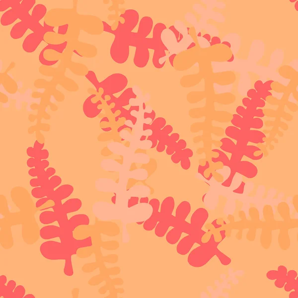 Векторная Иллюстрация Рука Тонет Оранжевых Розовых Листьях Папоротника Бесшовный Рисунок — стоковый вектор
