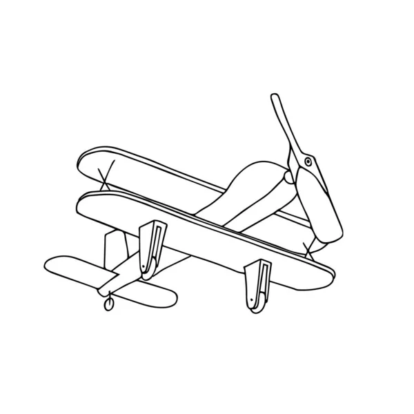 Piękny Ręcznie Rysowane Czarny Wektor Ilustracja Zabawki Drewniany Samolot Izolowany — Wektor stockowy