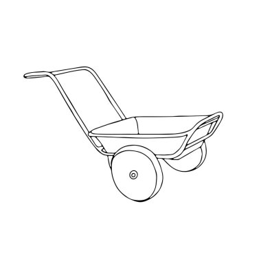 Bir El, beyaz arka planda izole edilmiş bahçe işleri için kulpları olan güzel bir metal kamyonun siyah vektör çizimi.