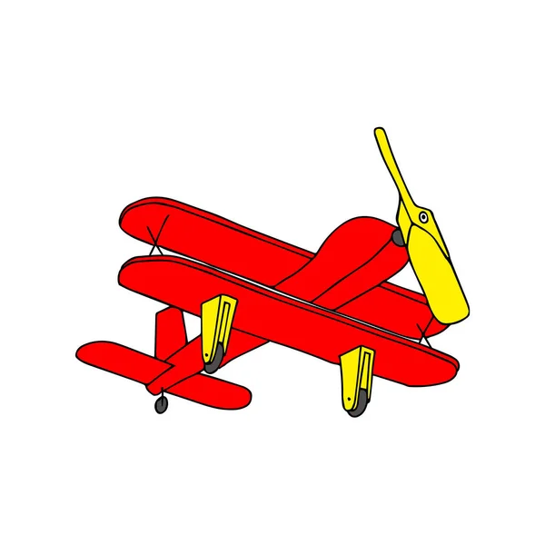 Eine Schöne Handgezeichnete Rote Vektorillustration Von Spielzeug Holzflugzeug Isoliert Auf — Stockvektor