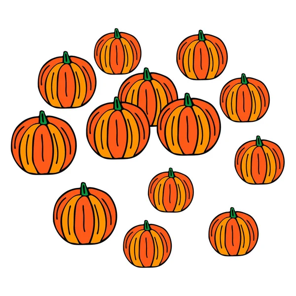 Groupe Belles Citrouilles Orange Vif Pour Les Vacances Halloween Isolé — Image vectorielle