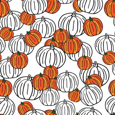 Beyaz arka planda izole edilmiş güzel turuncu balkabakları. Kusursuz desen