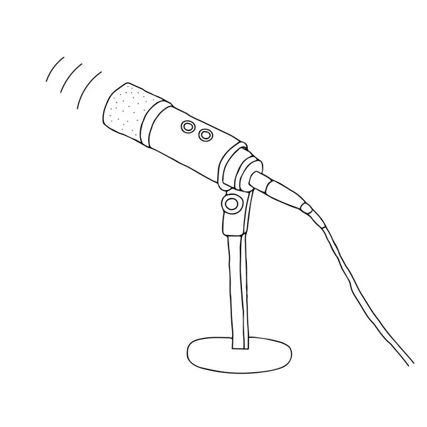 Illustration Vectorielle Noire Dessinée Main Microphone Métallique Avec Boutons Situés — Image vectorielle