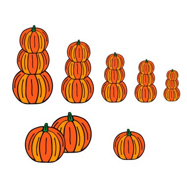 Bir grup parlak turuncu balkabağı tatil için beyaz arka planda izole bir cadılar bayramı