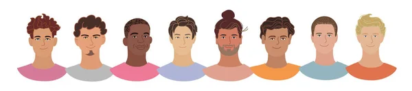 Vielfältige Menschen Männer Verschiedener Nationalitäten Lächelnder Männer Avatar Cartoon Stil — Stockvektor