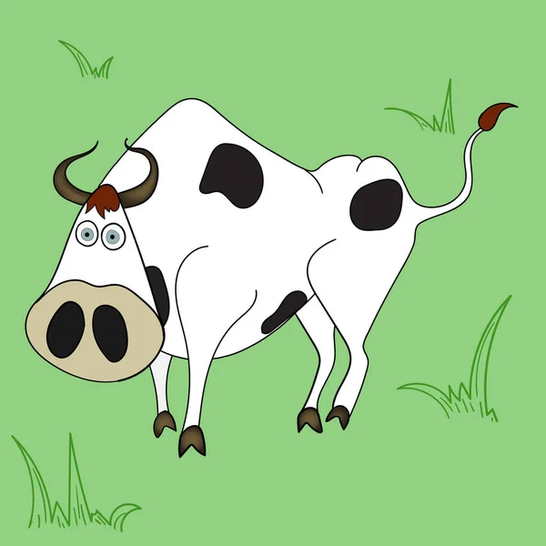 Vectorillustratie, grappige stier lopend op een groen veld. — Stockvector