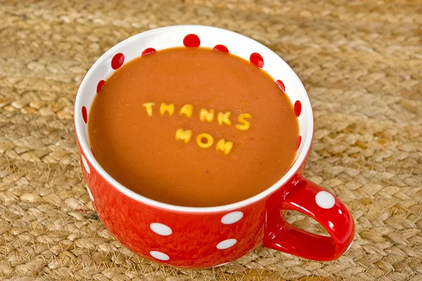 Thanks to mom in tomato soup — Stock Photo, Image