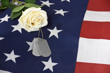 Amerikan bayrağı üzerinde beyaz gül