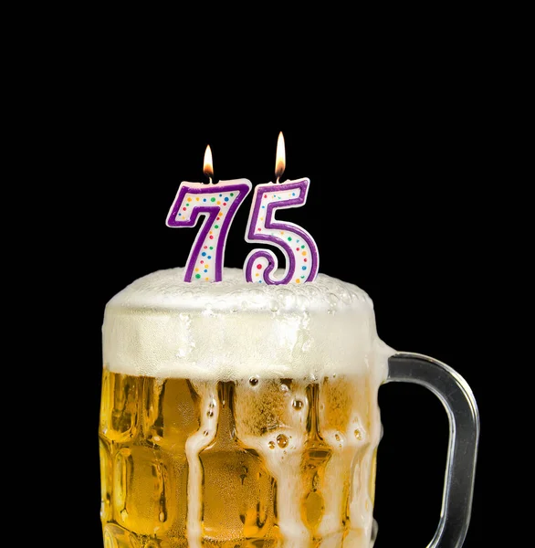 Number Candles Beer Mug Birthday Celebration Isolated Black — Stock Photo, Image