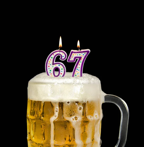 Number Candles Beer Mug Birthday Celebration Isolated Black — Stock Photo, Image