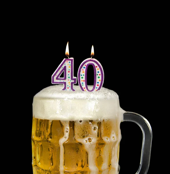 Liczba Świece Kubek Piwa Urodziny Uroczystości Odizolowany Czarny — Zdjęcie stockowe