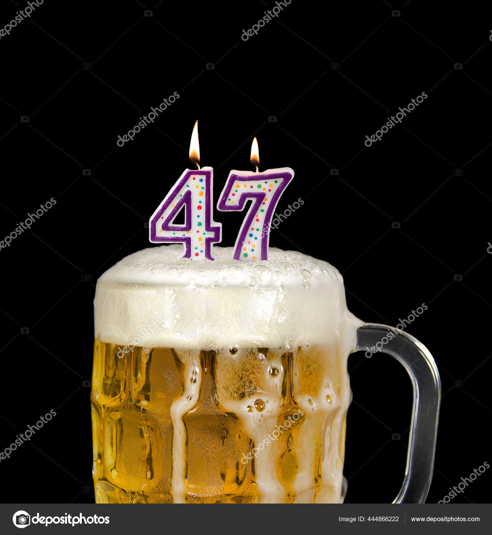 Number Candle Beer Mug Birthday Celebration Isolated Black Stock