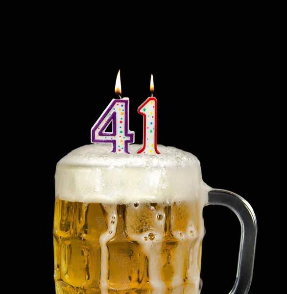 Number Candle Beer Mug Birthday Celebration Isolated Black — Stock Photo, Image