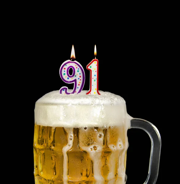 Numero Candela Boccale Birra Festeggiare Compleanno Isolato Nero — Foto Stock