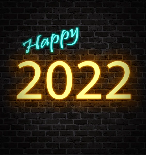 Illuminated New Year 2022 Neon Marquee Dark Brick Background — Stock Photo, Image