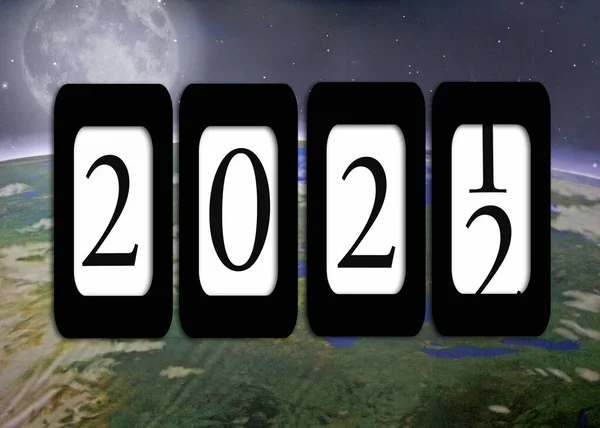 New Year 2022 Odometer Planet Earth Background Full Moon — Stock Photo, Image