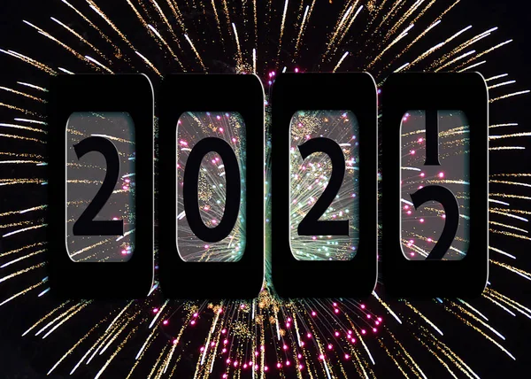 New Year 2022 Black Odometer Fireworks Display — Stock Photo, Image