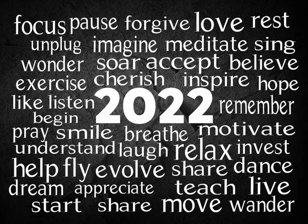 Новый 2022 Год Рациональное Словесное Облако Черном Сланцевом Фоне — стоковое фото
