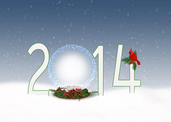 圣诞节 2014年雪花玻璃球 — 图库照片