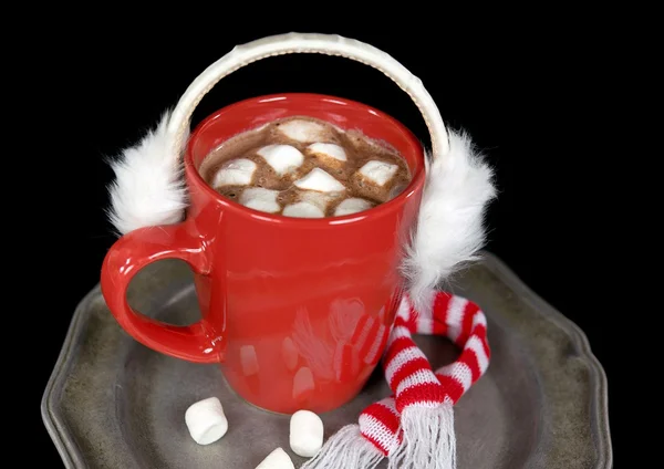 Manchons d'oreille sur boisson au chocolat chaud — Photo