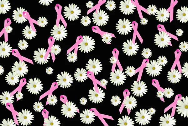 Pink ribbon and daisies — Stock Photo, Image