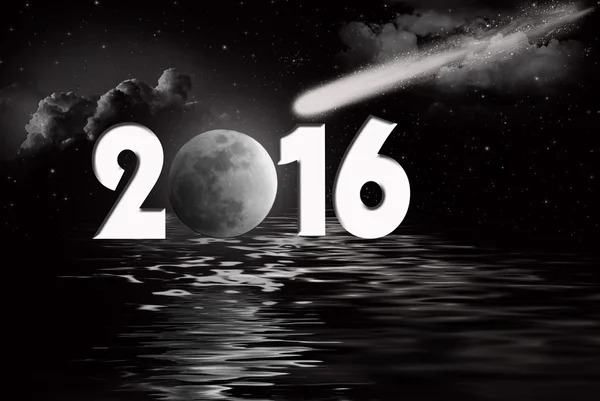 Nytt år 2016 komet och månen — Stockfoto