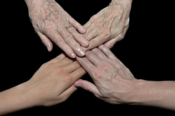 Familie generaties van handen — Stockfoto