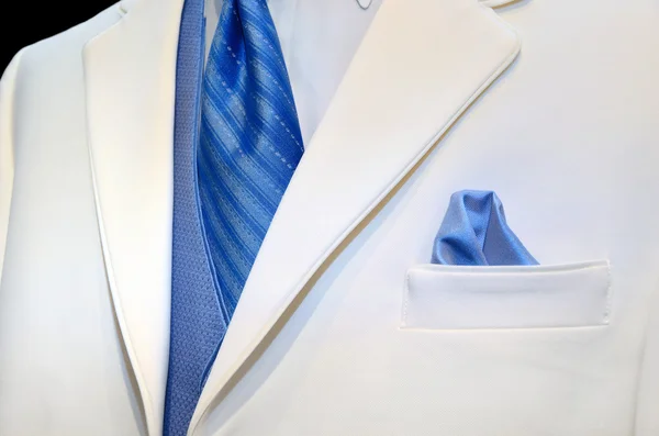 White tuxedo with blue tie — Stock Photo, Image