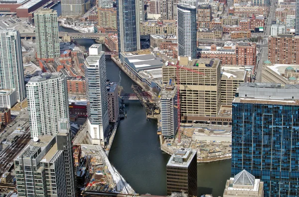 Chicago city and Chicago River — Stock Photo, Image