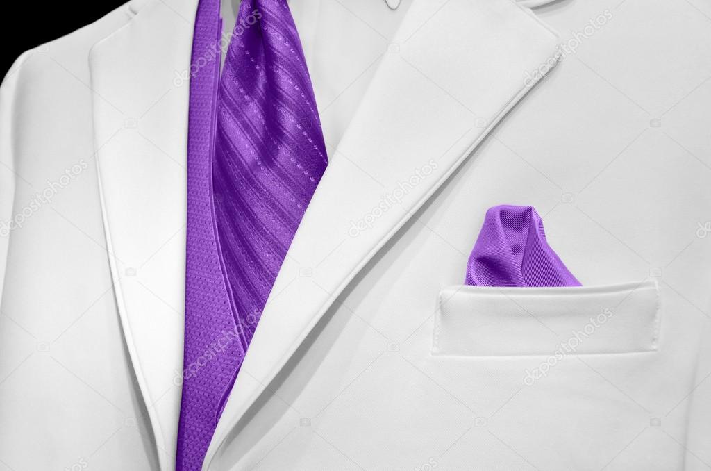 white tuxedo with purple tie