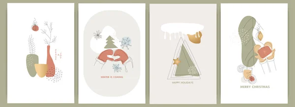 Σύνολο Καρτών Πρωτοχρονιάς Χριστούγεννα Και Χειμώνας Μοντέρνα Μινιμαλιστική Τέχνη Τάση — Διανυσματικό Αρχείο