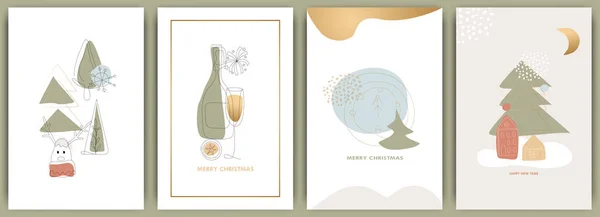 Set New Year Cards Christmas Winter Modern Minimalist Art Trend — Stock Vector