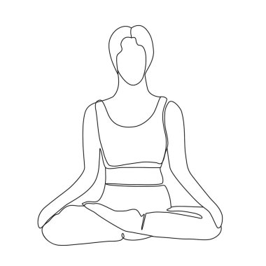 Continuous Line Drawing  girl in lotus position, yoga. Trendy one line draw design vector illustration,
